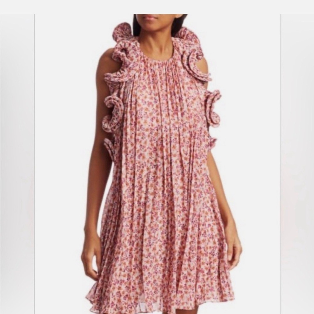 AMUR Pink Floral Backless Ruffled Sundress